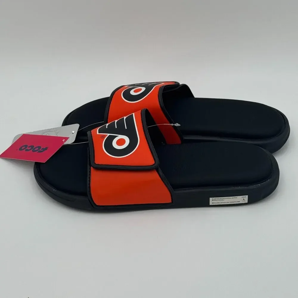 Philadelphia Flyers‎ FOCO Slide Sandals Mens L 11-12 NHL Shower Shoes NEW